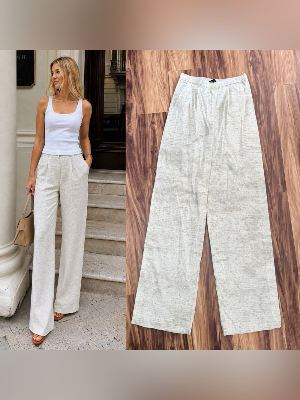 Saaksha & Kinni Cream Colored Micro Pleated Trousers Size Small